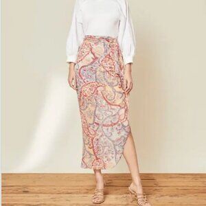 Veronica Beard Kaydence Paisley Silk Midi Skirt Multi  Ruffle Sheer 00